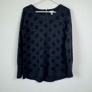 Halogen 100% Cashmere Gray Black Polka Dot Crewneck Sweater Women’s‎ S Timeless